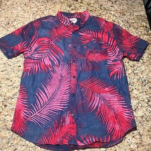 Levis Mens Large Blue Red Hawaiian Button Down Tropical Reverse Print Shirt